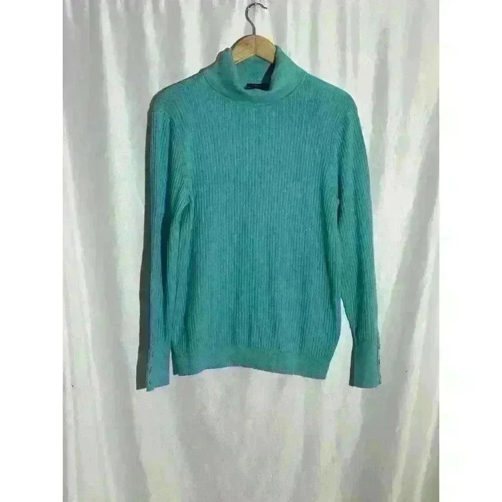 Talbot's Women's Long Sleeve Ribbed Knit Turtleneck Sweater Opal Blue Size‎ L